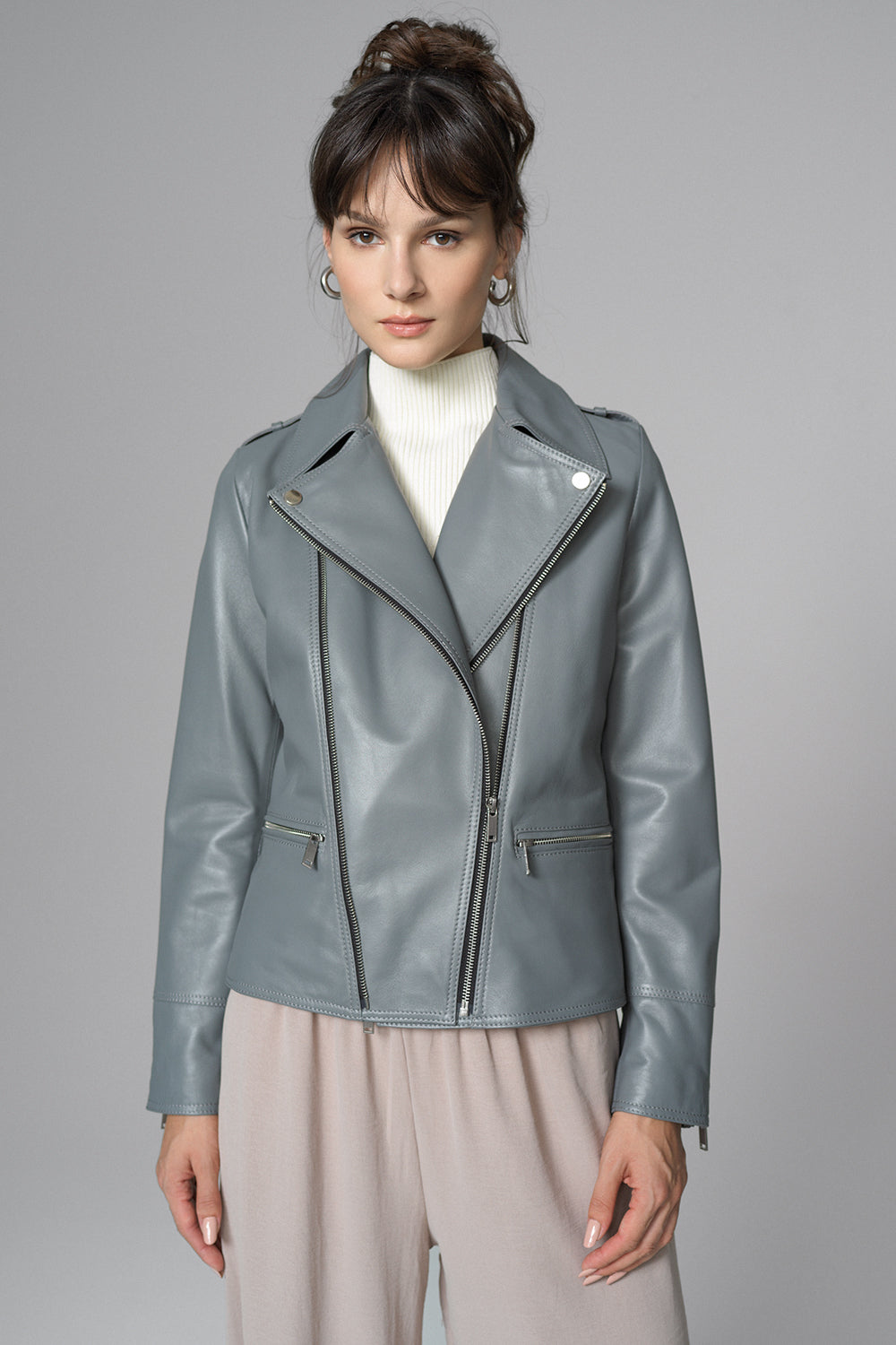Gray Natural Leather﻿ Jacket